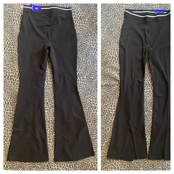 High-Rise Split Flare High Rise Leggings Striped Waistband Joy Lab Black NWT - Picture 7 of 8